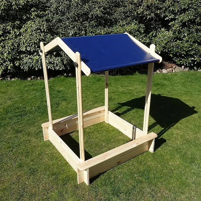 Promadino Sandkasten Peter100 x 99,5 x 13 cm, Kiefer, Höhenverstellbares Dach - Dieser Sandkasten aus Holz mit blauem Dach ist ideal für Kinder zum Spielen im Garten. Er bietet Schutz vor Sonne und Regen.