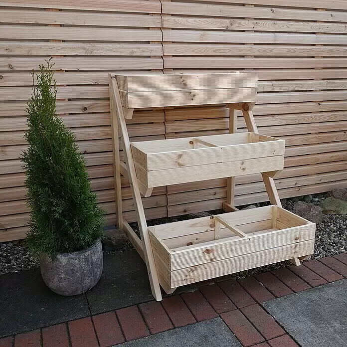 Promadino Pflanzkasten - Holz, Braun - Dreistöckiges Pflanzregal aus hellem Kiefernholz für den Außenbereich, ideal für Kräuter oder Blumen.
