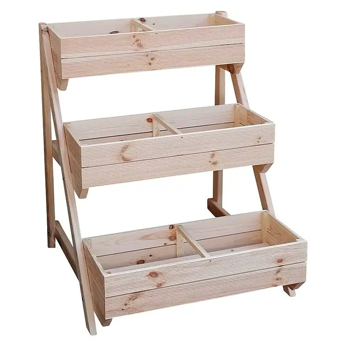Promadino Pflanzkasten - Holz, Braun - Holzpflanzentreppe mit drei Etagen, ideal für Garten oder Balkon. Natürliches Design zur Präsentation von Pflanzen.