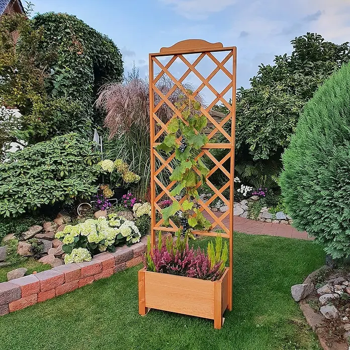 Promadino Pflanzkasten Botanica - Außenmaß (L x B x H): 69 x 32 x 210 cm, Holz, Braun - Der Pflanzkasten mit Rankgitter ist ein echter Hingucker im Garten. Das Holz ist wetterfest und die Pflanzen können daran hochklettern.
