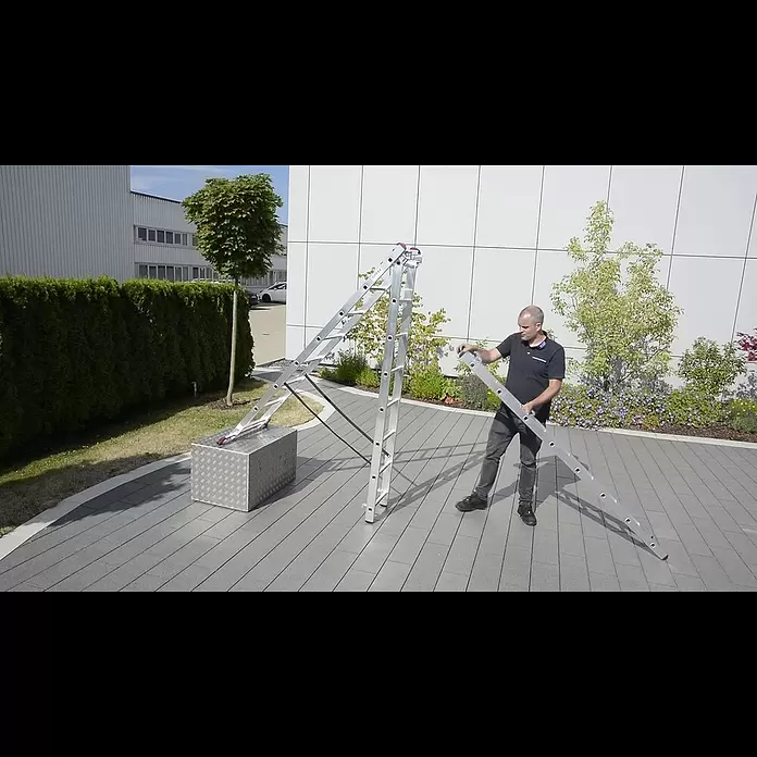 Krause Monto Mehrzweckleiter Tribilo - Arbeitshöhe: 7,65 m, Anzahl Tritte: 30 Stk., Belastbarkeit: 150 kg, Aluminium - KRAUSE-Technik-Clip: Vielzweckleiter mit Treppenfunktion