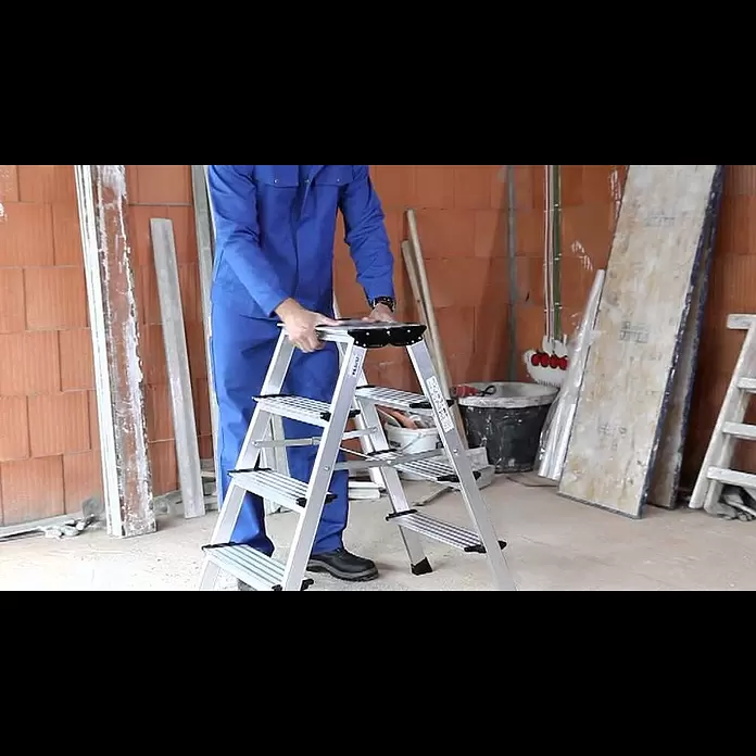 Krause Monto Doppel-Klapptritt Treppo - Anzahl Tritte: 6 Stk., Arbeitshöhe: 2,65 m, Aluminium - Einhandbedienung des KRAUSE Doppel-KlappTritt Treppo
