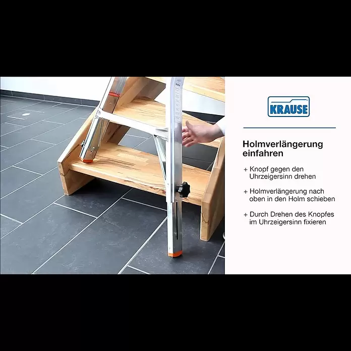 Krause Stabilo Teleskopleiter mit 4 Holmverlängerungen - Anzahl Tritte: 16 Stk., Arbeitshöhe: 5 m, Aluminium - KRAUSE-Technik-Clip: Das KRAUSE IntegratedTele-System - Videoanleitung