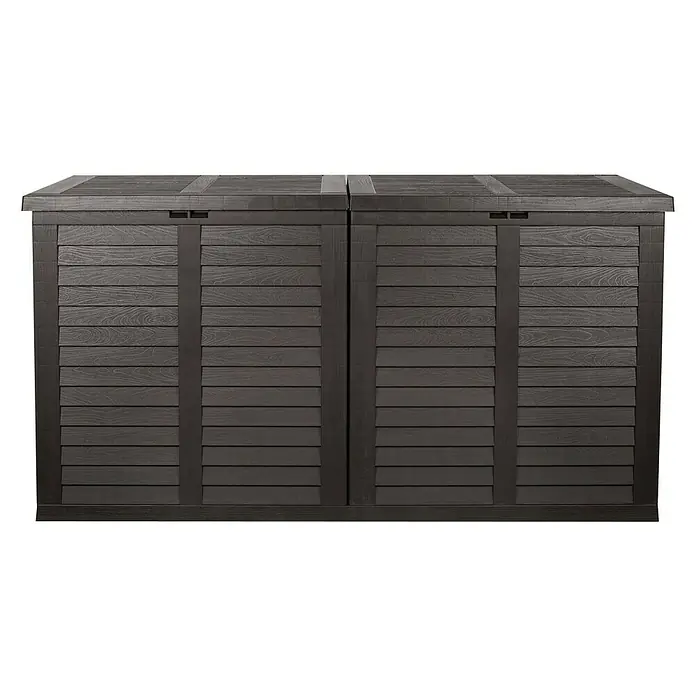 Jelenia Plast Garten-Aufbewahrungsbox XXL - L x B x H: 155 x 66 x 80 cm, Kunststoff, Anthrazit - Eine doppelte, hölzern wirkende Aufbewahrungsbox, ideal für Gartenutensilien und mehr. Praktisch und stilvoll für den Außenbereich.