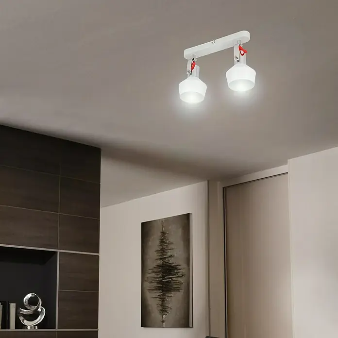 Tween Light Deckenstrahler Grado - 8 W, L x B x H: 26 x 9,5 x 19,2 cm, Weiß, E14 - Weiße Deckenleuchte mit zwei Strahlern, die ein helles Licht in einem modernen Interieur verbreiten. Stilvolle Beleuchtung für jeden Raum.