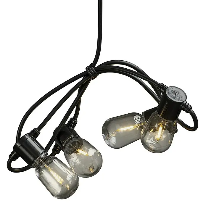 Konstsmide LED-Lichterkette - Außen, Lichtfarbe: Bernstein, Netzbetrieben - Lichterkette mit vier Glühbirnen an einem schwarzen Kabel. Dekorative Beleuchtung für den Innen- und Außenbereich.