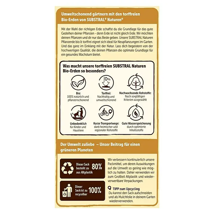 Substral Naturen Bio-Pflanzerde - 40 l - SUBSTRAL® Naturen® Bio-Erde: Torffreie, umweltschonende Bio-Erde, ideal für gesundes Pflanzenwachstum, mit Recycling-Verpackung.