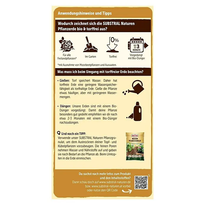 Substral Naturen Bio-Pflanzerde - 40 l - SUBSTRAL Naturen torffreie Bio-Pflanzerde: Anwendungshinweise und Tipps für die richtige Anwendung und Pflege.