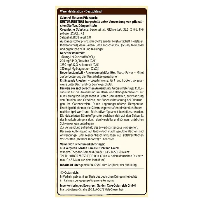 Substral Naturen Bio-Pflanzerde - 40 l - Produktinformationen für Substral Naturen Pflanzerde Kultursubstrat, einschließlich Inhaltsstoffe, Anwendungshinweise und Herstellerinformationen.