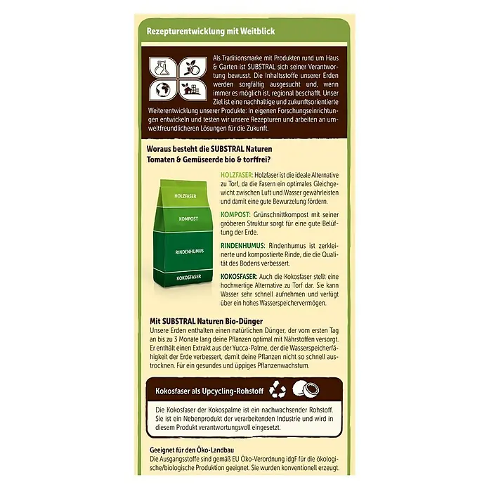 Substral Naturen Tomaten- & Gemüseerde - 40 l - SUBSTRAL Naturen Tomaten- & Gemüseerde: Bio- und torffreie Erde mit Holzfaser, Kompost, Rindenhumus und Kokosfaser für optimales Pflanzenwachstum.