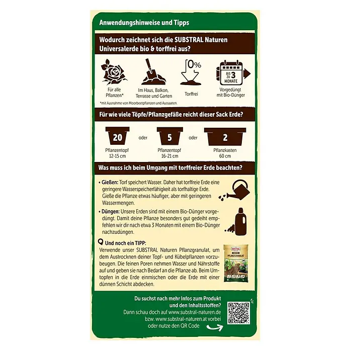 Substral Naturen Blumenerde - 40 l - SUBSTRAL Naturen Universalerde: Anwendungsanleitung und Tipps zur torffreien Bio-Universalerde für alle Pflanzen im Haus, Balkon, Terrasse und Garten.
