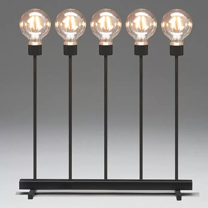 Konstsmide LED-Dekoleuchte - 3,5 W, L x B x H: 45 x 13 x 50 cm - Schwarze Metall-Tischleuchte mit fünf klaren, beleuchteten Glühbirnen.