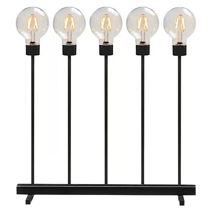 Konstsmide LED-Dekoleuchte - 3,5 W, L x B x H: 45 x 13 x 50 cm - Schwarze Tischlampe mit fünf klaren, runden Glühbirnen mit sichtbaren Glühfäden.