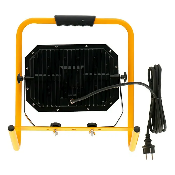 Profi Depot LED-Strahler - 50 W, 8.000 lm, 4.000 K, L x B x H: 22 x 36,2 x 38 cm, IP65 - LED-Baustrahler mit gelbem Rahmen und schwarzem Kabel. Ideal für Baustellen und Werkstätten, bietet helle und effiziente Beleuchtung.