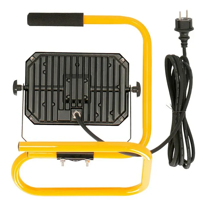 Profi Depot LED-Strahler - 30 W, 4.950 lm, 4.000 K, L x B x H: 22,9 x 29 x 35,4 cm, IP65 - Helle Arbeitsleuchte mit gelbem Rahmen und Stecker für den Einsatz in Werkstatt oder Baustelle, ideal für Handwerker.