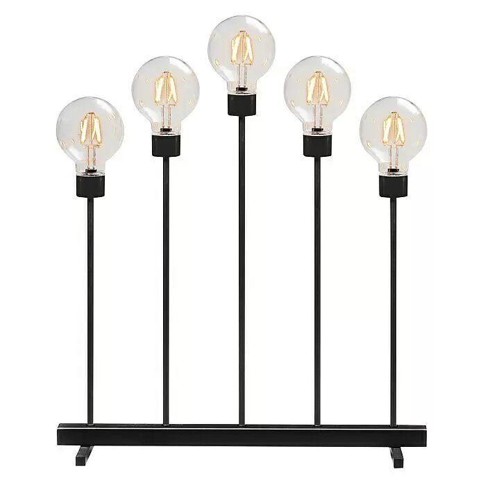 Konstsmide LED-Dekoleuchte Pyramide - 3,5 W, L x B x H: 45 x 13 x 54 cm - Schwarzmetall-Tischlampe mit fünf klaren LED-Glühbirnen.