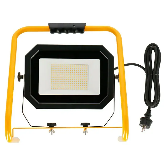 Profi Depot LED-Strahler - 50 W, 8.000 lm, 4.000 K, L x B x H: 22 x 36,2 x 38 cm, IP65 - Tragbare LED-Arbeitsleuchte mit gelbem Rahmen und Netzkabel für den Einsatz auf Baustellen oder in Werkstätten.