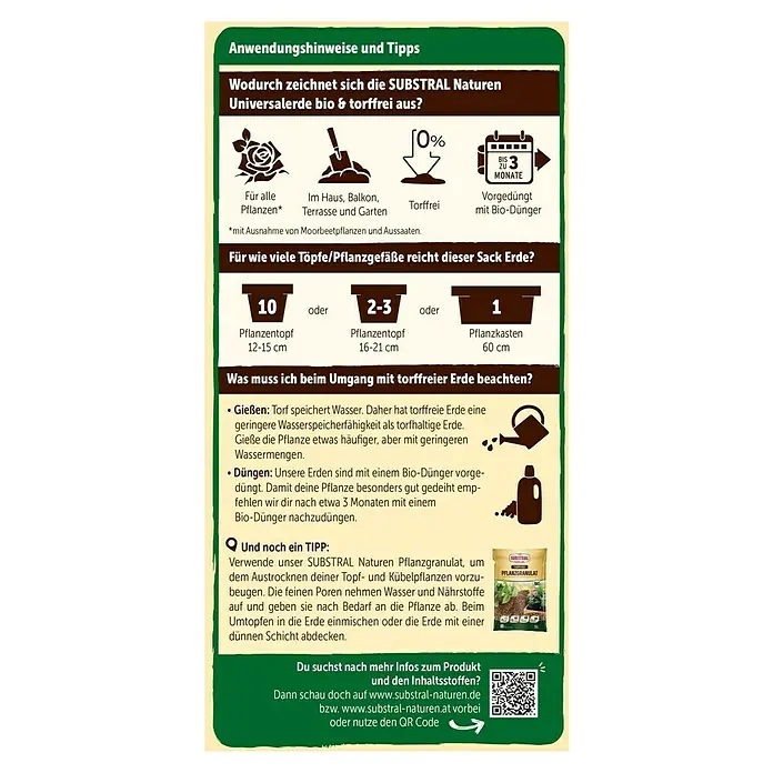 Substral Naturen Blumenerde - 20 l - Informationen und Tipps zur SUBSTRAL Naturen Universalerde: bio & torffrei. Ideal für alle Pflanzen (außer Moorbeetpflanzen), Haus, Balkon & Garten.