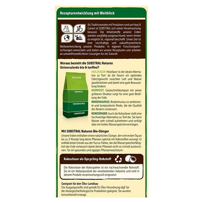 Substral Naturen Blumenerde - 20 l - SUBSTRAL Naturen Universalerde: Rezepturentwicklung mit Weitblick, Inhaltsstoffe, Bio-Dünger und Kokosfaser als Upcycling-Rohstoff für Öko-Landbau.