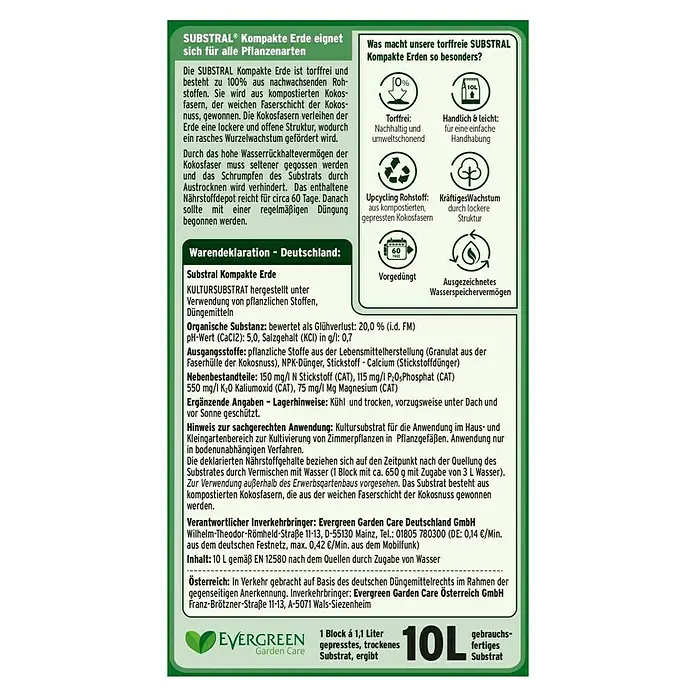 Substral Blumenerde Kompakte Erde - 10 l - SUBSTRAL Kompakte Erde, torffreie Blumenerde für alle Pflanzenarten, 10 Liter gebrauchsfertiges Substrat.