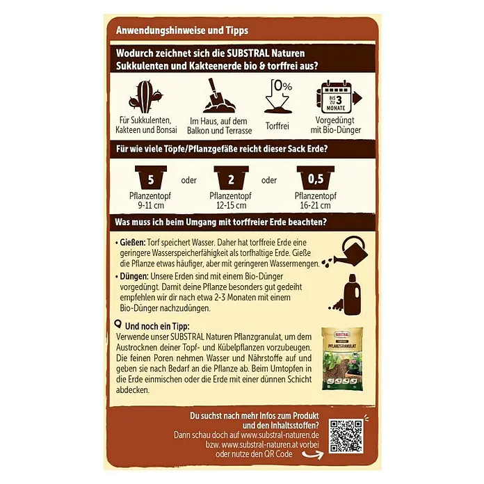 Substral Naturen Kakteenerde - 5 l, Torffrei - Anwendungshinweise und Tipps für Substral Naturen Sukkulenten und Kakteenerde, eine torffreie Bio-Erde für Kakteen und Sukkulenten.