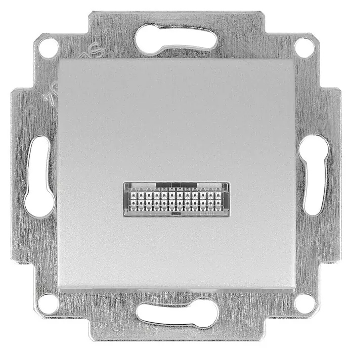 Voltomat ART Taster mit Glimmlampe - Silber, Kunststoff, 10 A - Nahaufnahme einer Schaltereinsatzplatte mit einem Anschlussblock, ideal für Heimwerker- und Elektroprojekte.