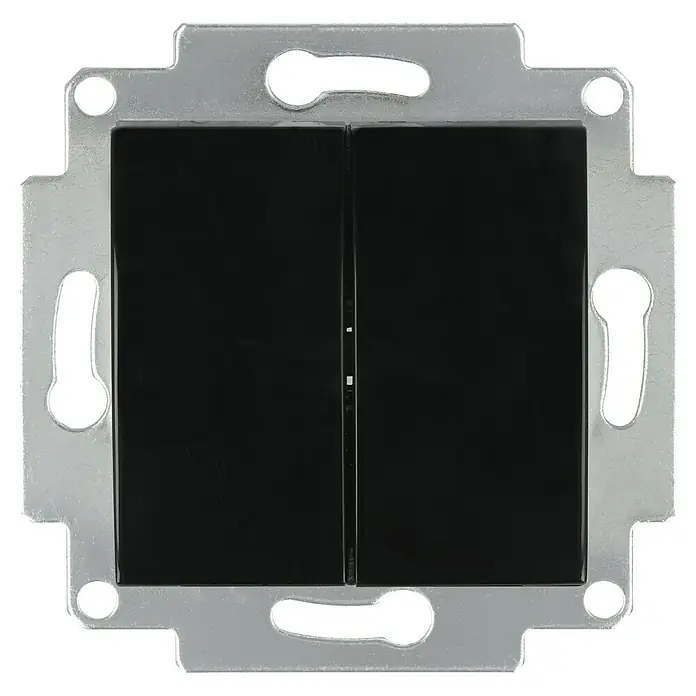 Voltomat ART Serienschalter - Schwarz, Kunststoff, 10 A - Schwarzer Doppel-Lichtschalter mit silberner Blende. Elegantes Design für moderne Innenräume, ideal für jeden Raum.
