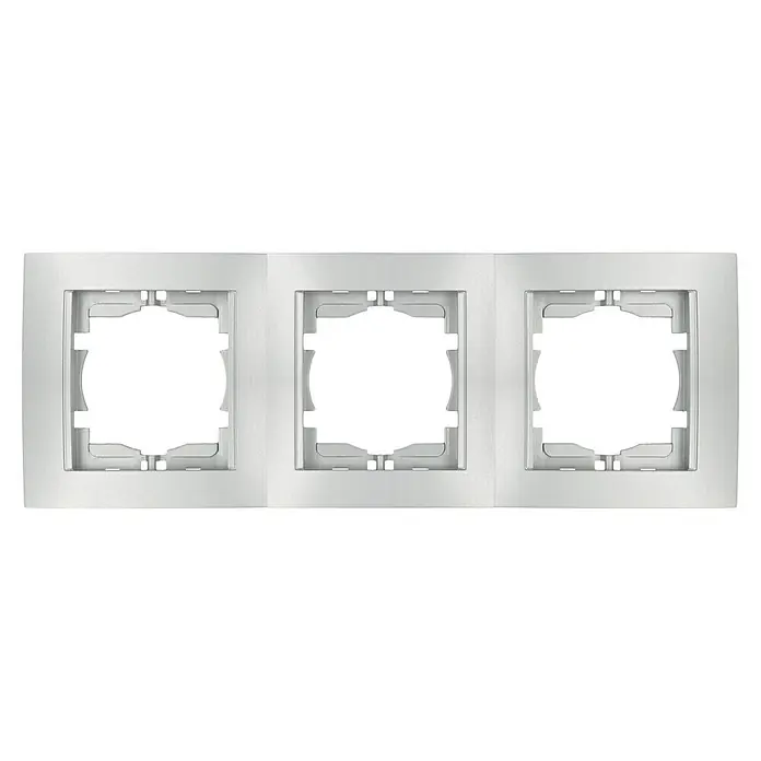 Voltomat DEA 100 Abdeckrahmen - Alu/Silber, 3-fach, Kunststoff, Vertikal - Dreifacher Geräterahmen in Weiß, zur stilvollen und praktischen Integration von drei Schaltern oder Steckdosen. Ideal für moderne Wohnräume.