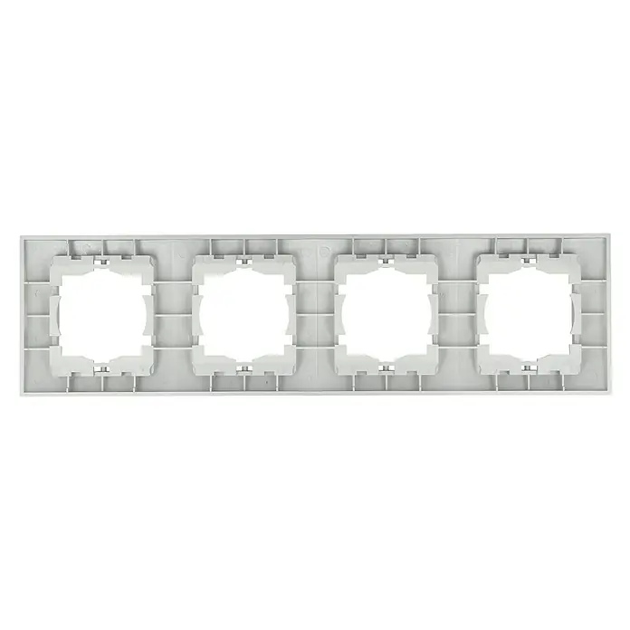 Voltomat DEA 100 Abdeckrahmen - Alu/Silber, 4-fach, Kunststoff, Vertikal - Weißer Rahmen für vier Schalter, hergestellt aus robustem Kunststoff. Ideal für die Installation von Schaltern und Steckdosen in Wohn- und Geschäftsräumen.