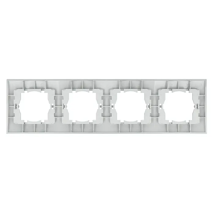 Voltomat DEA 100 Abdeckrahmen - Alu/Silber, 4-fach, Kunststoff, Horizontal - Weiße 4-fach Abdeckung für Schalter und Steckdosen zur einfachen Montage und ästhetischen Wandgestaltung im Innenbereich.