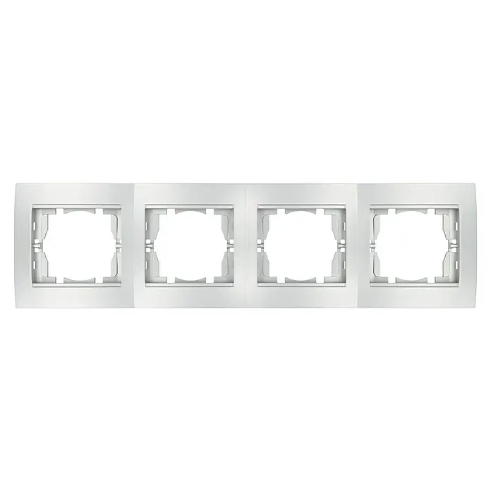 Voltomat DEA 100 Abdeckrahmen - Alu/Silber, 4-fach, Kunststoff, Horizontal - Eine Vierfach-Rahmenabdeckung in Weiß zur stilvollen und praktischen Abdeckung von Schaltern und Steckdosen in Ihrem Zuhause oder Büro.