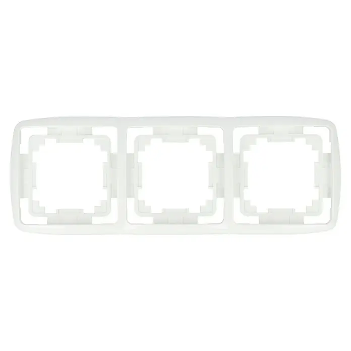 Voltomat LINEA Abdeckrahmen - Alpinweiß, 3-fach, Kunststoff - Eine weiße, rechteckige Dreifach-Wandhalterung, ideal für die Installation von Lichtschaltern oder Steckdosen. Ein praktisches Zubehör für jedes Zuhause.