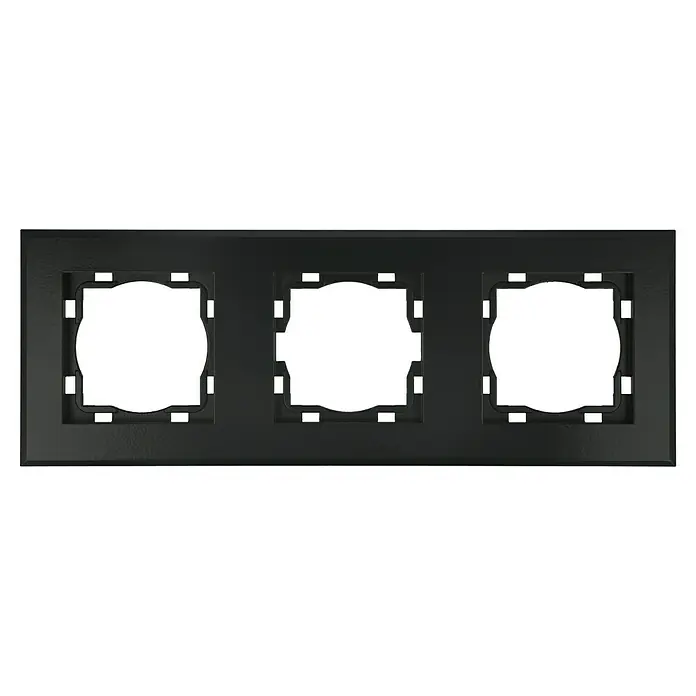 Voltomat ART Abdeckrahmen - Schwarz, 3-fach, Kunststoff - Eine schwarze 3-fach Abdeckplatte für Schalter mit quadratischen Aussparungen für eine stilvolle Lichtschalter-Installation.