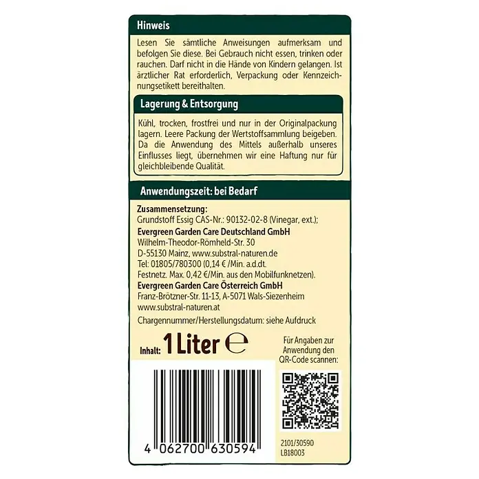 Substral Naturen Grundstoff - 1 l, Konzentrat - Nahaufnahme einer Produktverpackung mit Hinweisen, Lagerungshinweisen und Inhaltsangabe.