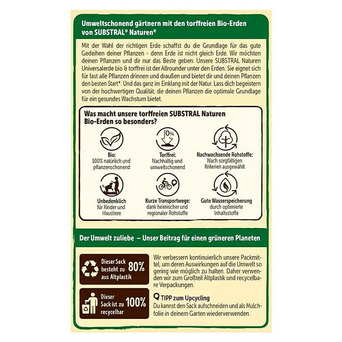 Substral Naturen Blumenerde - 5 l - SUBSTRAL Naturen torffreie Bio-Erde: Umweltschonend gärtnern mit torffreier Bio-Erde, ideal für gesundes Pflanzenwachstum.