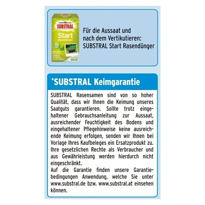 Substral Rasensamen Der Schattige - 2 kg, 100 m² - Produktbild von Substral Start Rasendünger, geeignet für die Aussaat und nach dem Vertikutieren, mit Keimgarantie für Rasensamen.
