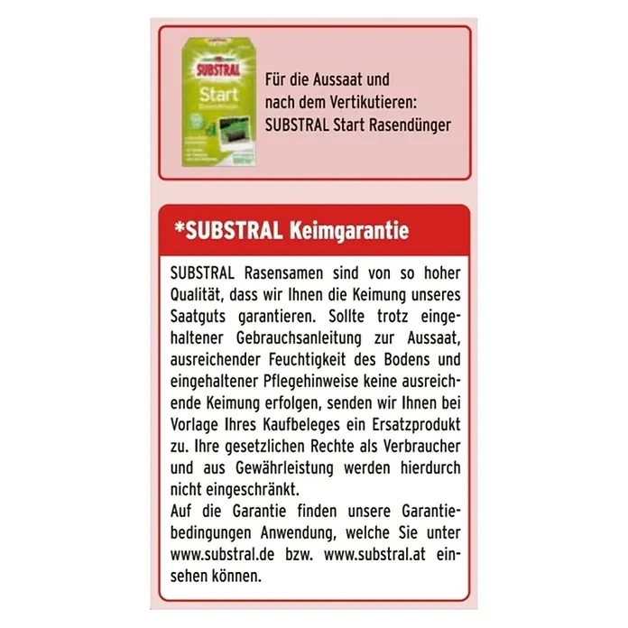 Substral Nachsaat-Rasen - 1 kg, 50 m² - Substral Start Rasendünger, für Aussaat und nach dem Vertikutieren, mit Keimgarantie für Rasensamen höchster Qualität.