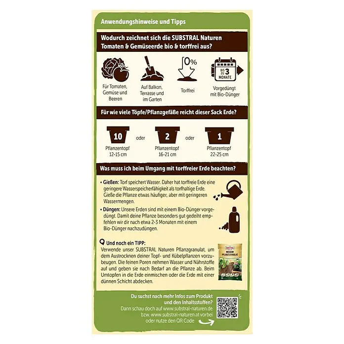 Substral Naturen Tomaten- & Gemüseerde - 20 l - SUBSTRAL Naturen Tomaten & Gemüseerde: Bio- und torffreie Erde für Tomaten, Gemüse und Beeren. Ideal für Balkon, Terrasse und Garten.