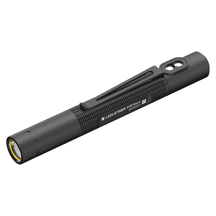 Ledlenser Taschenlampe P2R Work - 110 lm - Das Bild zeigt eine Ledlenser P2R Work Stiftlampe in Schwarz. Die LED-Taschenlampe ist ideal für Werkstatt, Baustelle und Inspektionen.