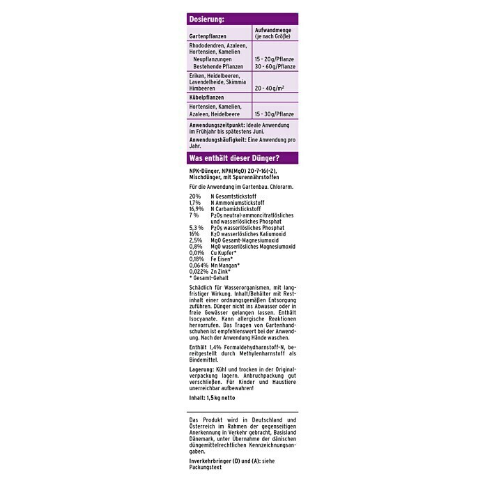 Substral Langzeitdünger Rhododendren & Hortensien1,5 kg, Inhalt ausreichend für ca.: 100 Pflanzen Back View