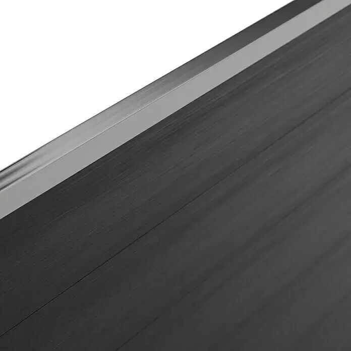 T & J Sichtschutzelement Elze - B x H: 179 x 30 cm, Teak - Dunkelgraue gebürstete Metalloberfläche mit einer schlanken Silberkante.