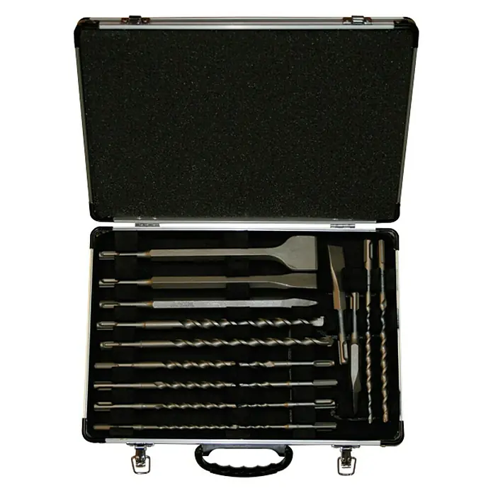 Makita Set de brocas D-19180 - 17 pzs. - Juego de brocas en estuche metálico con diversas brocas y cinceles para uso profesional.