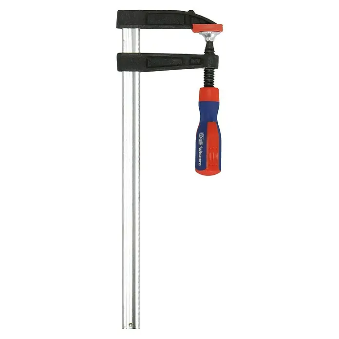 Wisent Sargento - Anchura de sujeción: 300 mm, Apertura máxima: 80 mm - Imagen de un sargento de apriete, utilizado para sujetar piezas para carpintería, metalistería, etc. Tiene un mango para apretar.