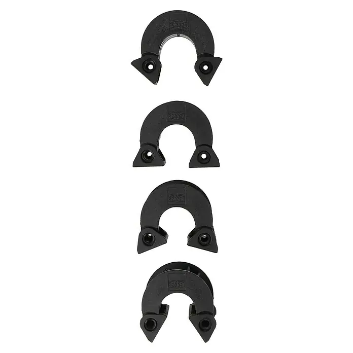 Bessey Bandspanner BAN 700 - Spannweite: 7 m - Vier schwarze BESSEY-Rohrbügelhalter für verschiedene Rohrdurchmesser, ideal für sichere Befestigungen.
