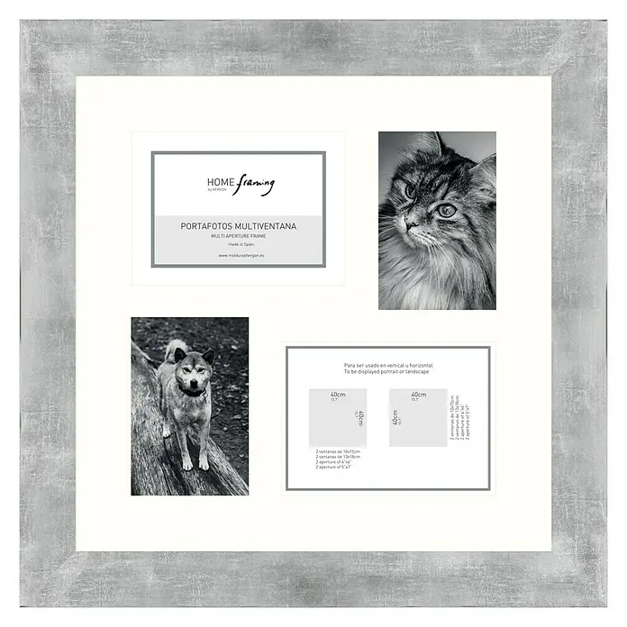 Collagerahmen - Anzahl Fotoplatzhalter: 4 Stk., Silber, Holz - Silberner Mehrfach-Fotorahmen für mehrere Bilder, ideal zum Präsentieren von Erinnerungen und Fotos in Ihrem Zuhause oder Büro.