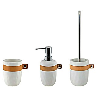Spirella Lio Set de accesorios de baño modelo vaso 1 (3 pzs., Blanco/Marrón)