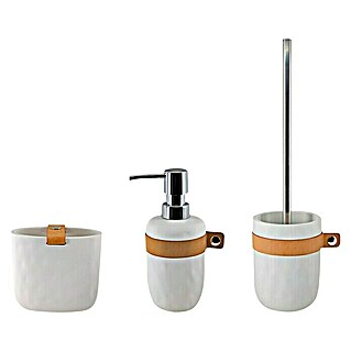 Spirella Lio Set de accesorios de baño modelo vaso 2 (3 pzs., Blanco/Marrón)