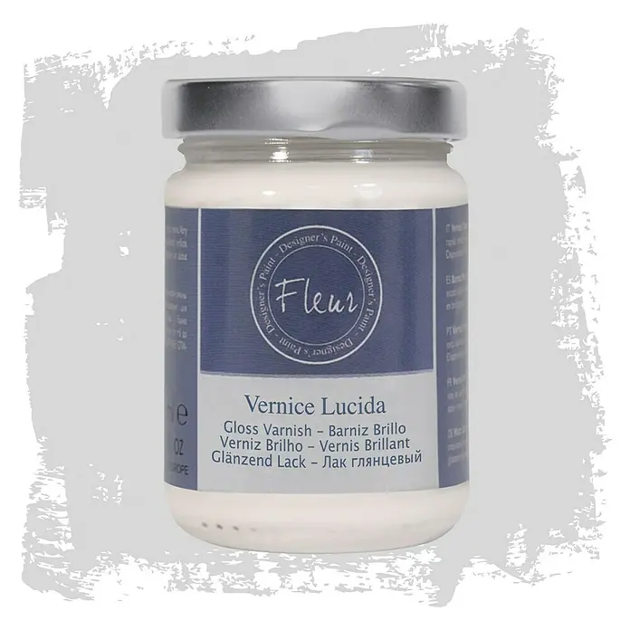 Fleur Barniz - Transparente brillante, 130 ml - Bote de barniz brillante Fleur Vernice Lucida. Ideal para muebles y decoración, aportando brillo y protección.