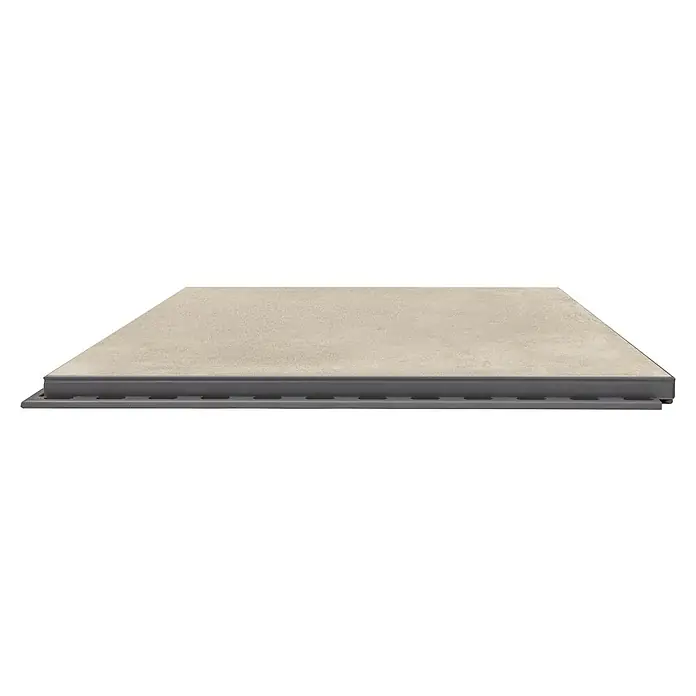 Terrassenfliese Click and Go Square Sand - 60 x 60 cm, Sand, Matt - Das Bild zeigt eine Terrassenfliese mit den Maßen 40 x 40 cm in der Farbe Pearl. Ideal für den Außenbereich.