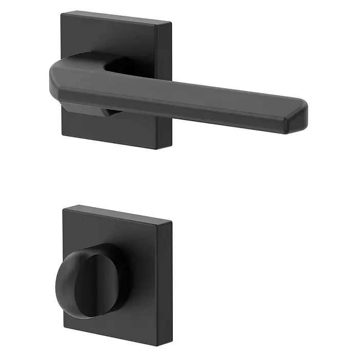 Diamond Doors Black Edition Zimmertürgarnitur WC Bellevue - Stärke Tür: 40 mm - 45 mm, Schwarz, Schlitzkopf/Olive - Moderne, mattschwarze Türdrückergarnitur, bestehend aus einem Hebelgriff und einem Drehknopf, ideal für zeitgemäße Inneneinrichtungen und Türen.